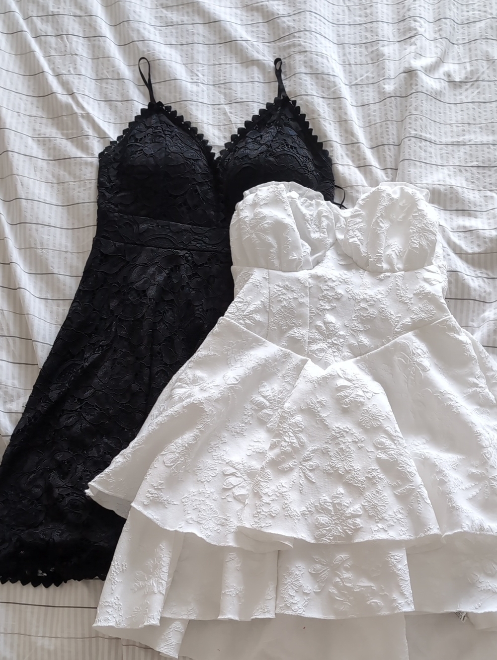 2 Pack Streetwear Society Black Lace Spaghetti Dress & White Strapless Dress